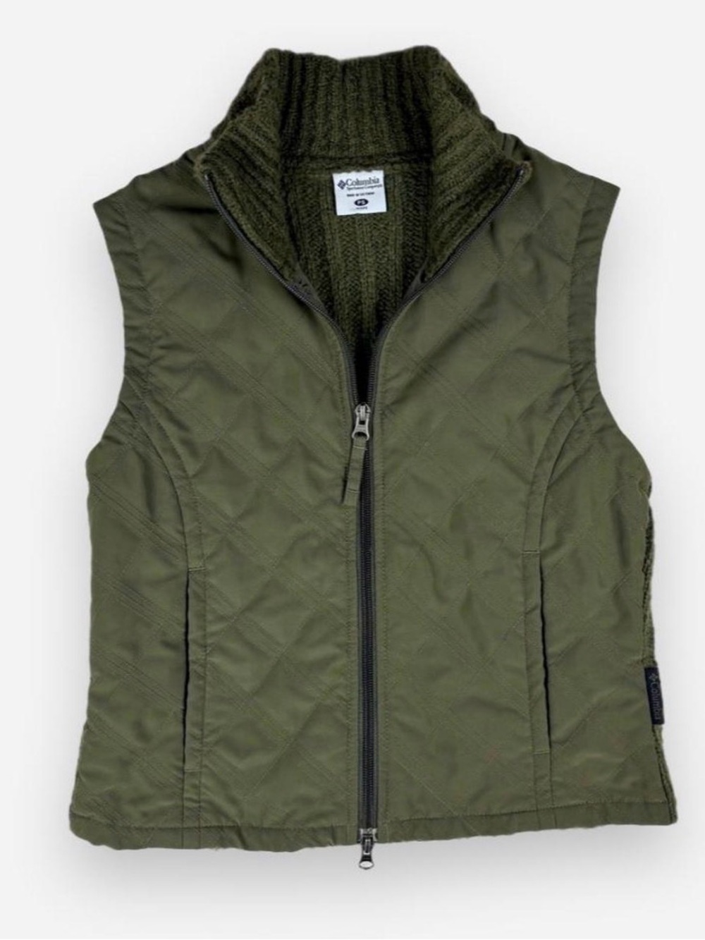 Columbia Women's Quilted Olive Green Vest with Knit Collar